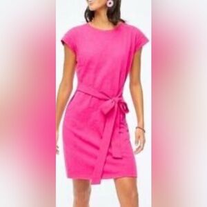 J. Crew Tie Waist Pink Coral Mini Midi Dress Short Sleeves M